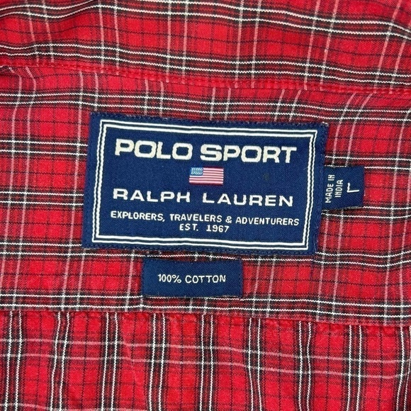 Polo Sport Plaid Button Down Shirt Men’s Large Red Black White Long Sleeve EUC - Picture 4 of 7